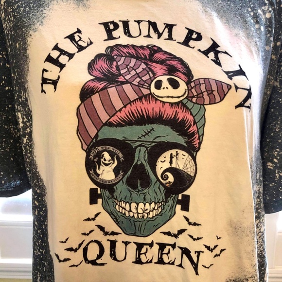 Pumpkin Queen Bleach Dye Handmade Graphic Tee - Picture 2 of 5